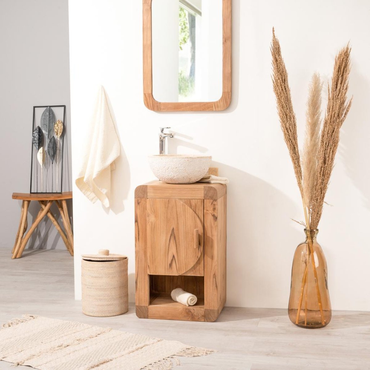 Petit Meuble ou wc en teck massif rectangle 44cm naturel, WANDA COLLECTION