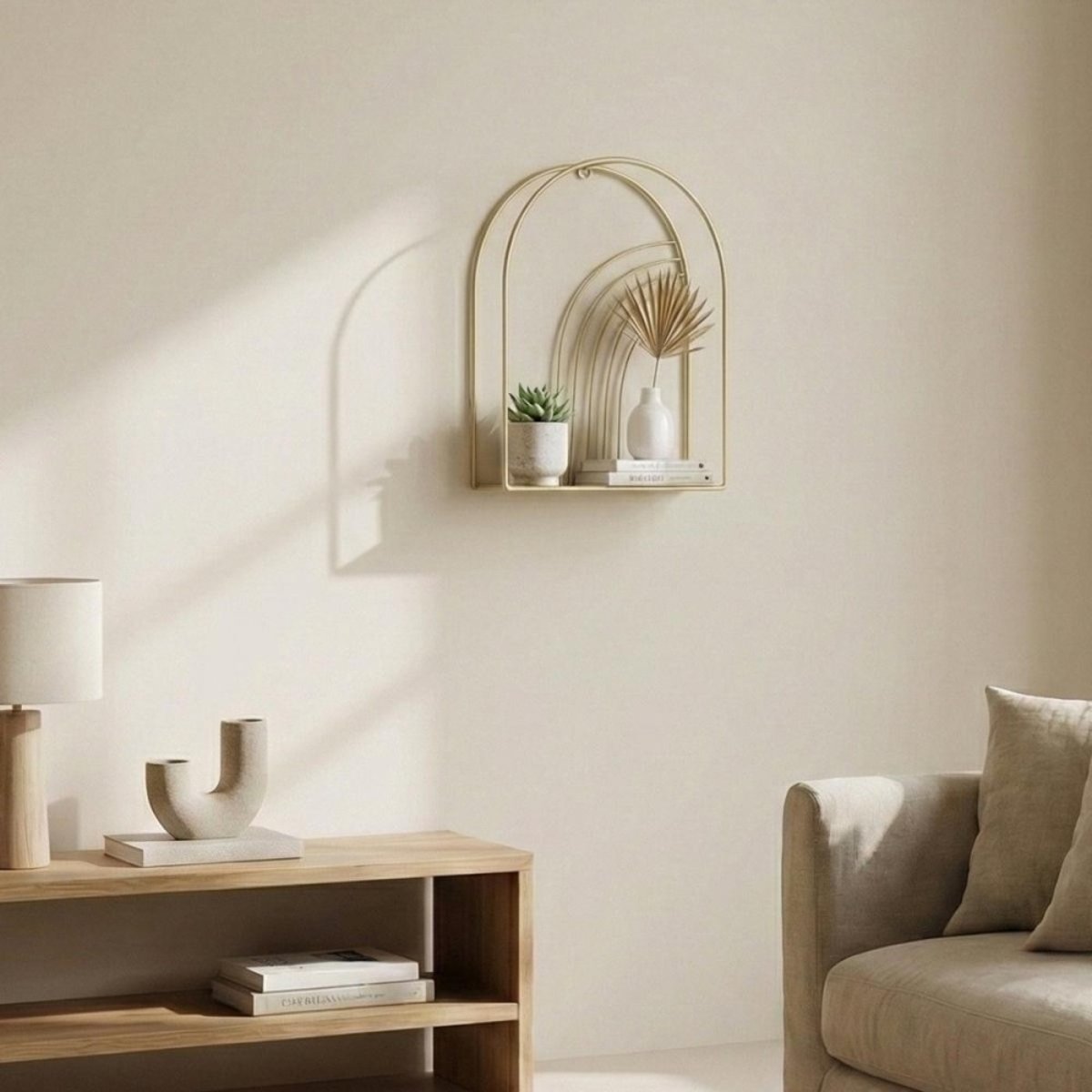 Etagère murale arche en métal doré 30x20cm doré, ORNAMI