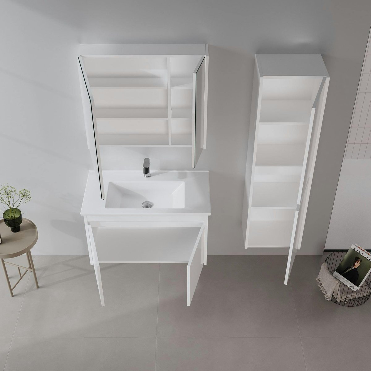 Meuble vasque suspendu 85 cm 2 portes NAÏA blanc, PIER IMPORT