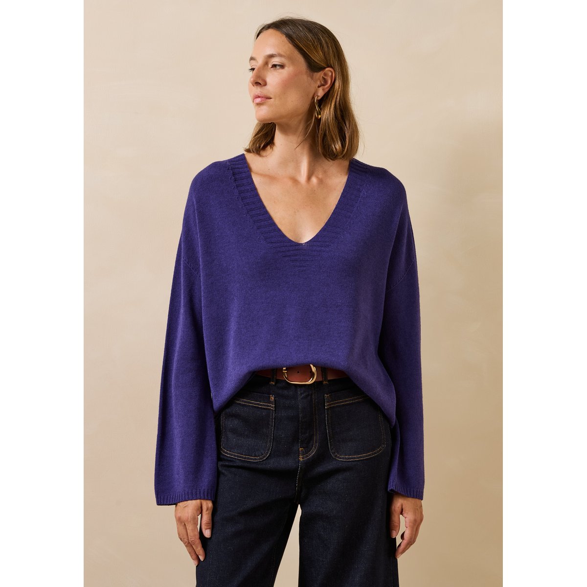 Pull fin manches longues col v viola, LA FEE MARABOUTEE