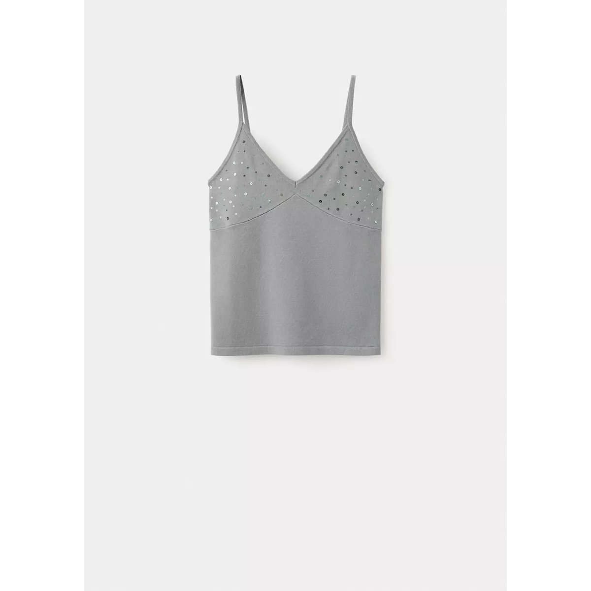 Top brillant à fines bretelles gris chiné clair, MANGO