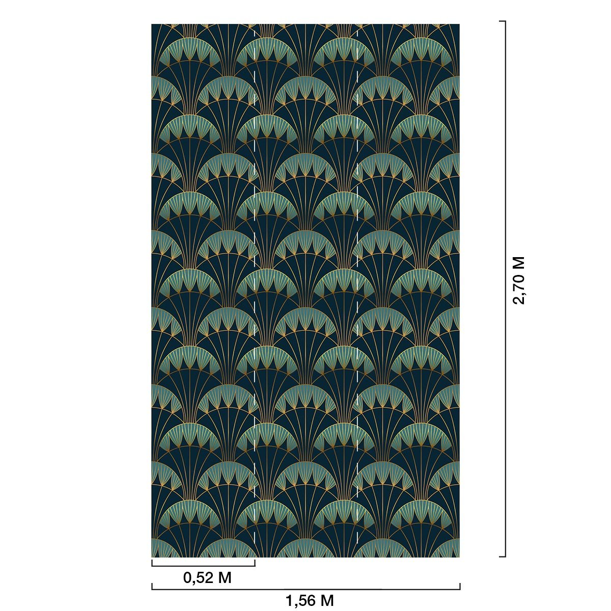 Papier peint, eventail art deco bleu, HEXOA