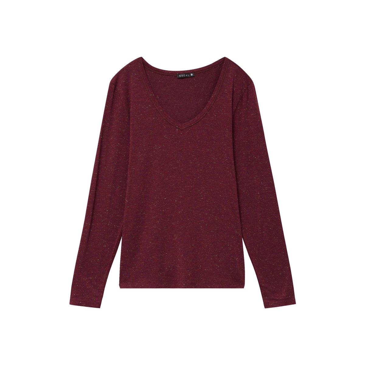 T-shirt ajusté col v manches longues bordeaux, BREAL