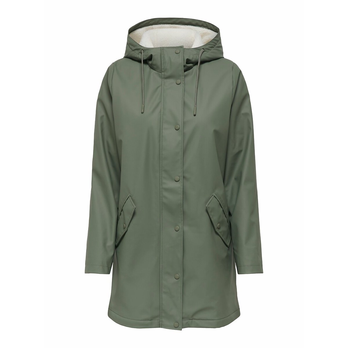 Ciré imperméable long, intérieur sherpa vert, ONLY