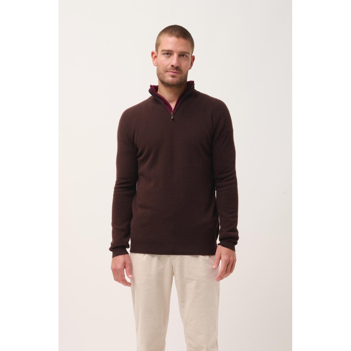 Pull Camionneur Choco Bradley marron foncé, JUST CASHMERE