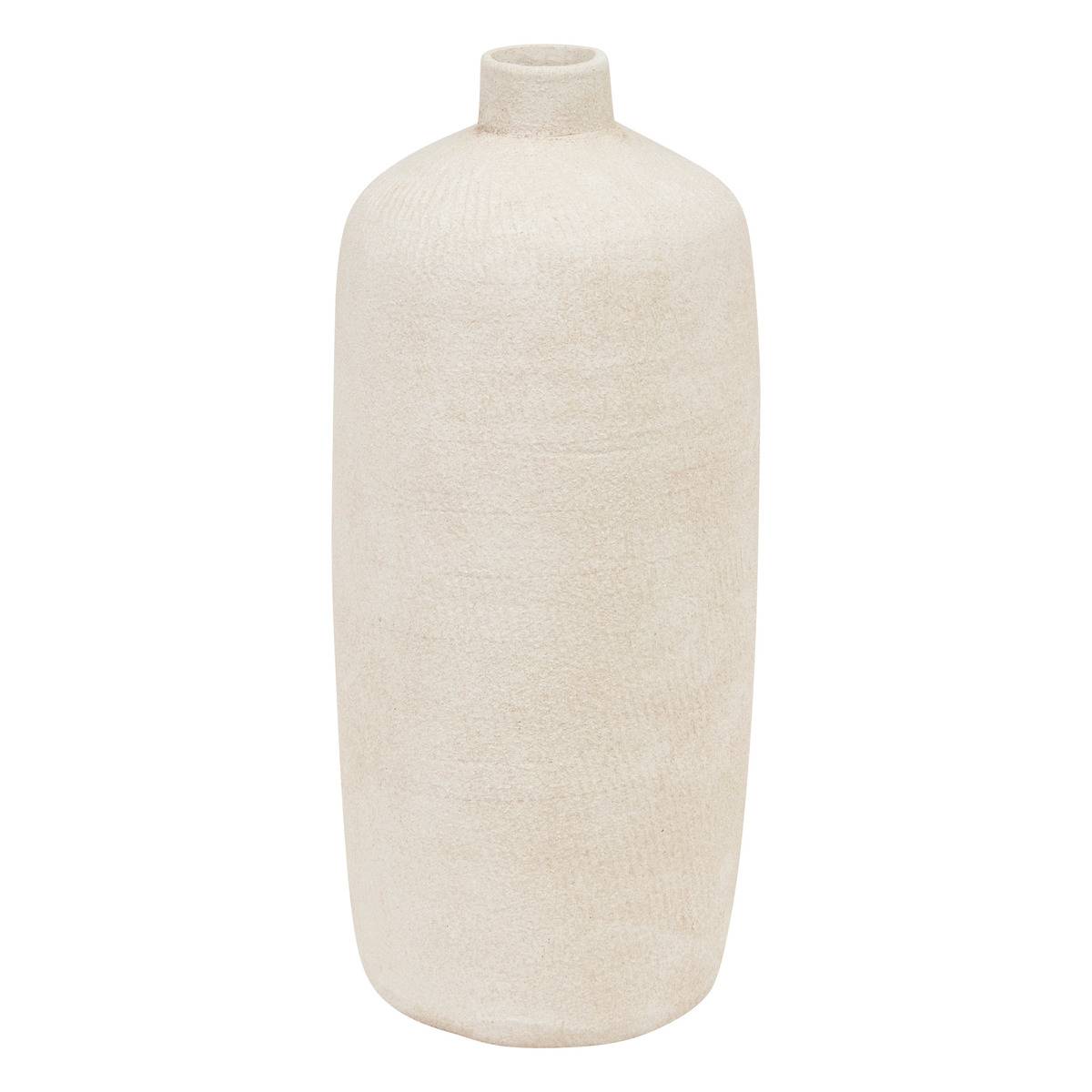 Vase cylindre strié haut en grès ROMIA beige, ATMOSPHERA