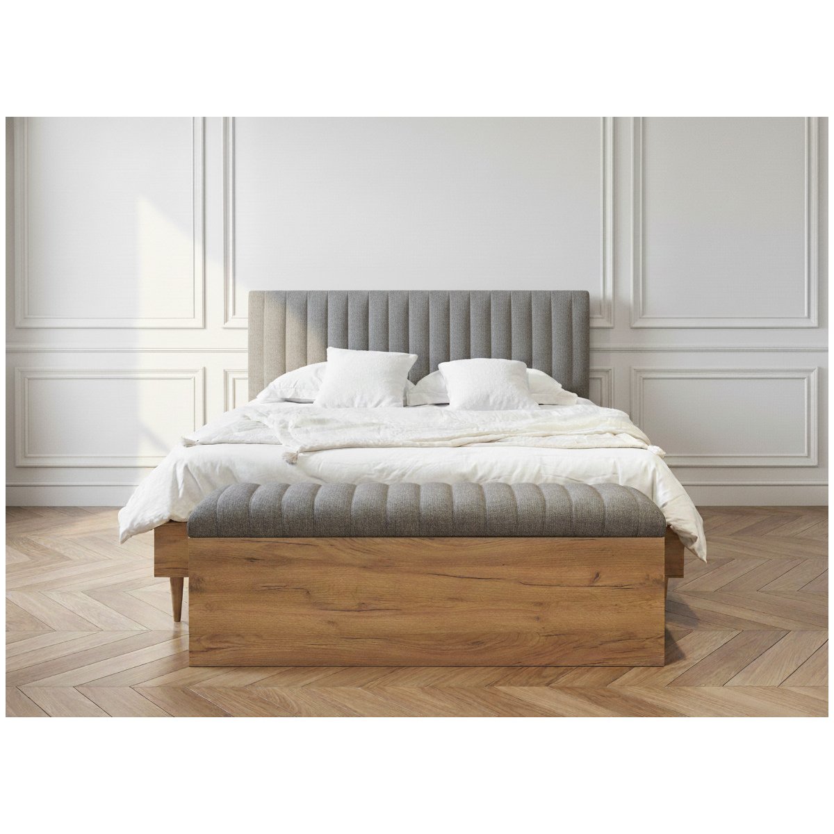 Lit MDF revêtement tissu texturé, OCEANE gris, BOBOCHIC