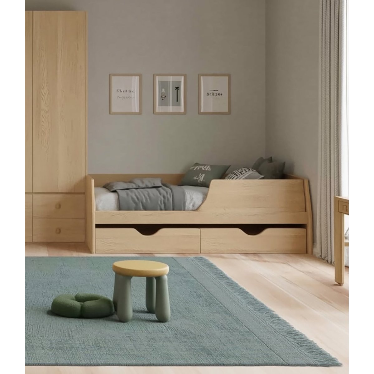 Tapis design doux en laine et coton fait main CLASSIC vert naturel, AFK LIVING