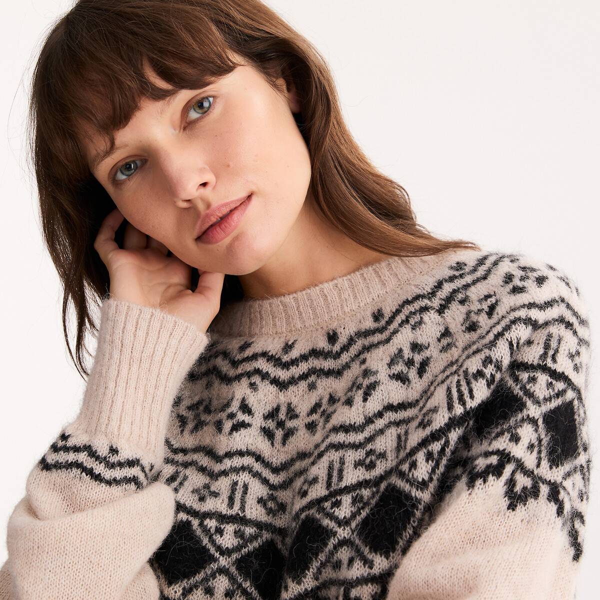 Pull en grosse maille jacquard, alpaga mélangé jacquard, ANNE WEYBURN