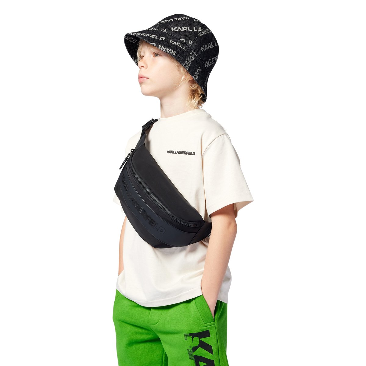 Short bermuda extensible en coton vert brousse, KARL LAGERFELD KIDS