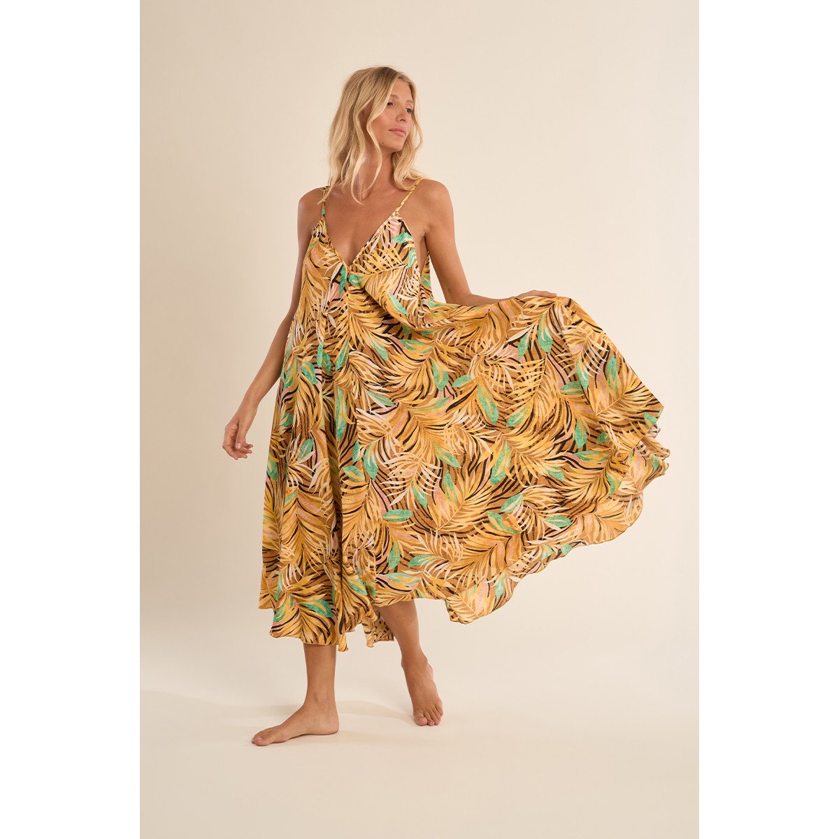 Longue robe fluide, imprimée yellow claudia, MOLLY BRACKEN