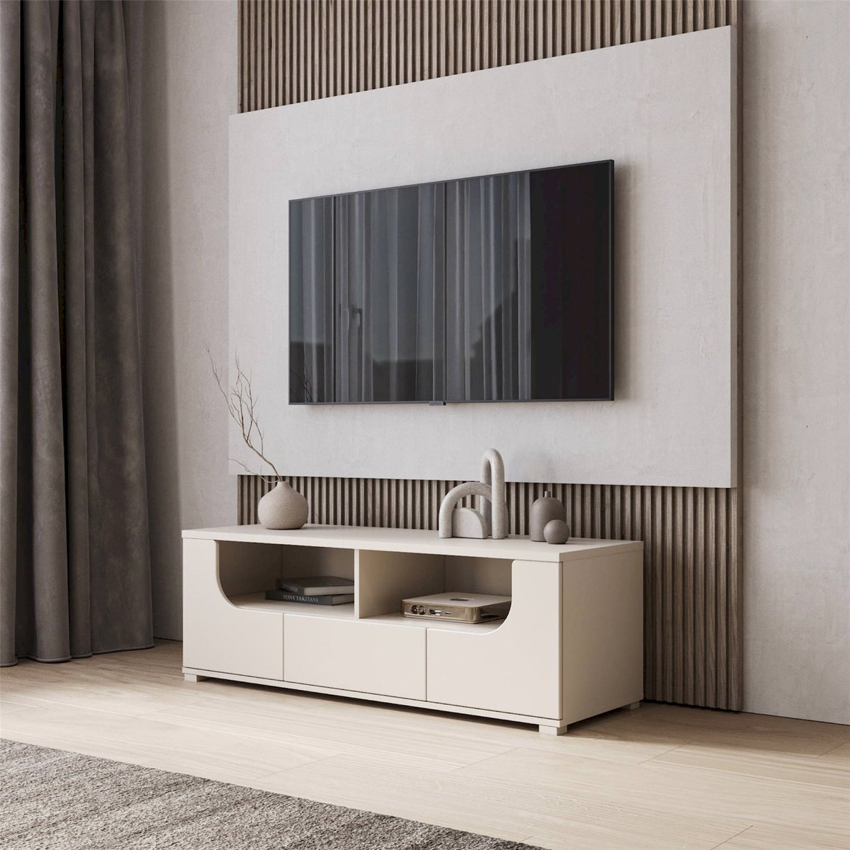 Meuble tv avec portes et tiroir collection VALLES cachemire, RECOLLECTION