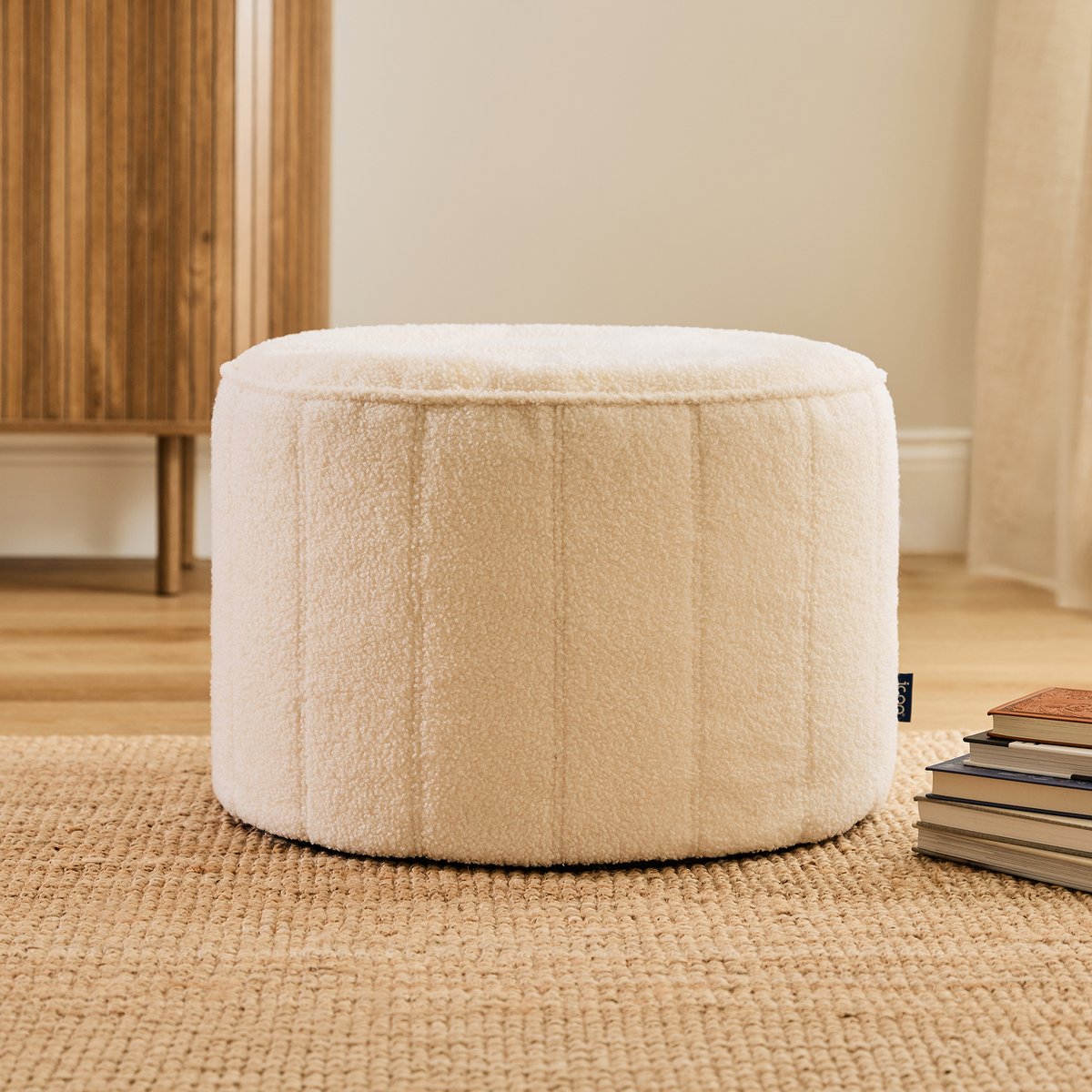 Pouf repose-pieds rond en bouclette Oeko-Tex® - MILANO ivoire, ICON