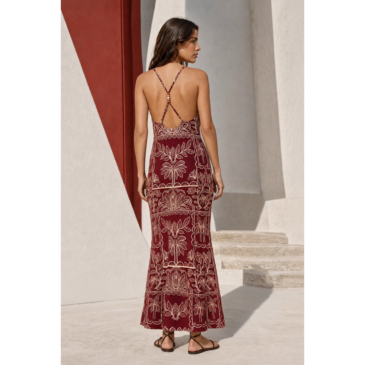 Robe longueur midi ajustée imprimé floral RIBAY 55-palmier, LA PETITE ETOILE