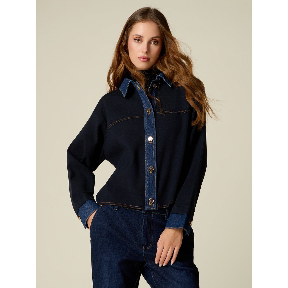 Cardigan avec détails en denim bleu, OLTRE