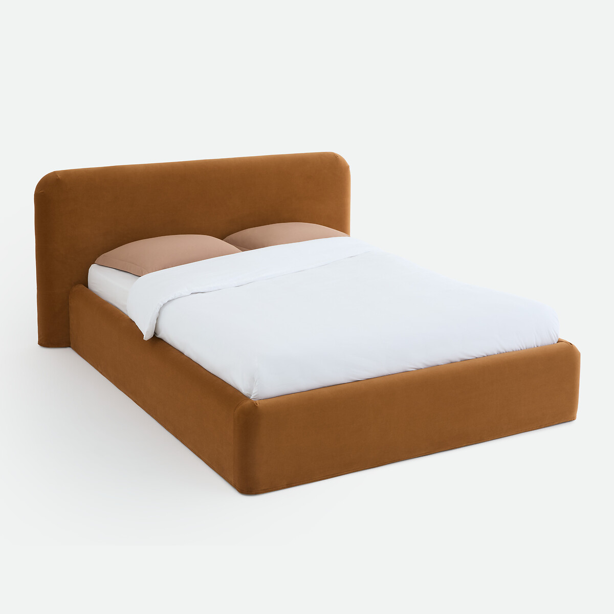 Lit coffre, tissu velours, sommier relevable, BOLEA bronze, LA REDOUTE INTERIEURS