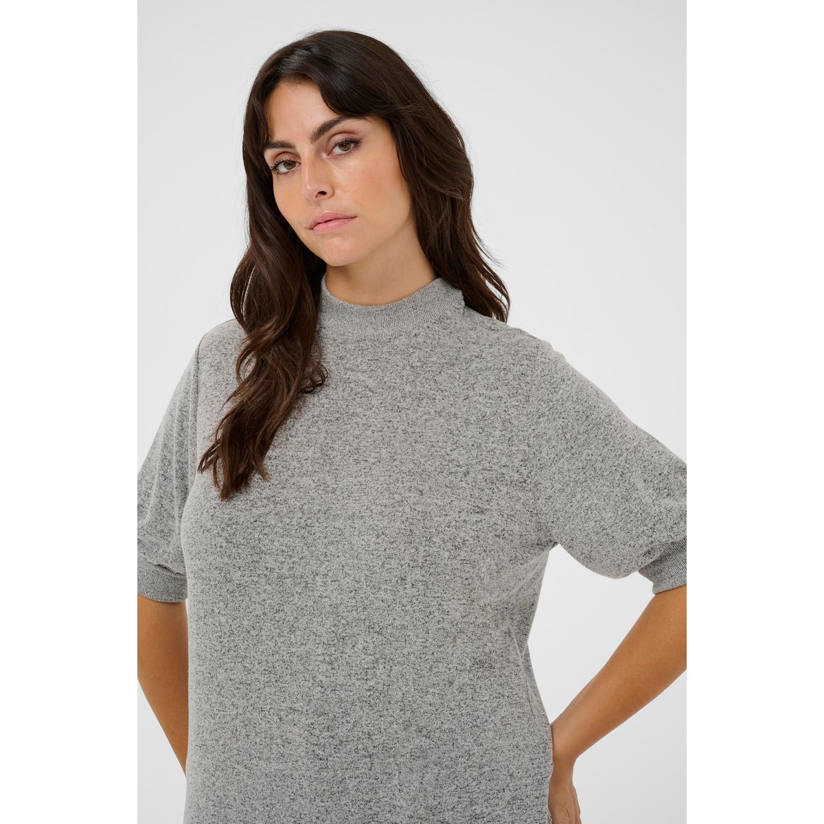 Pullover tricoté gris light grey melnage, KAFFE CURVE