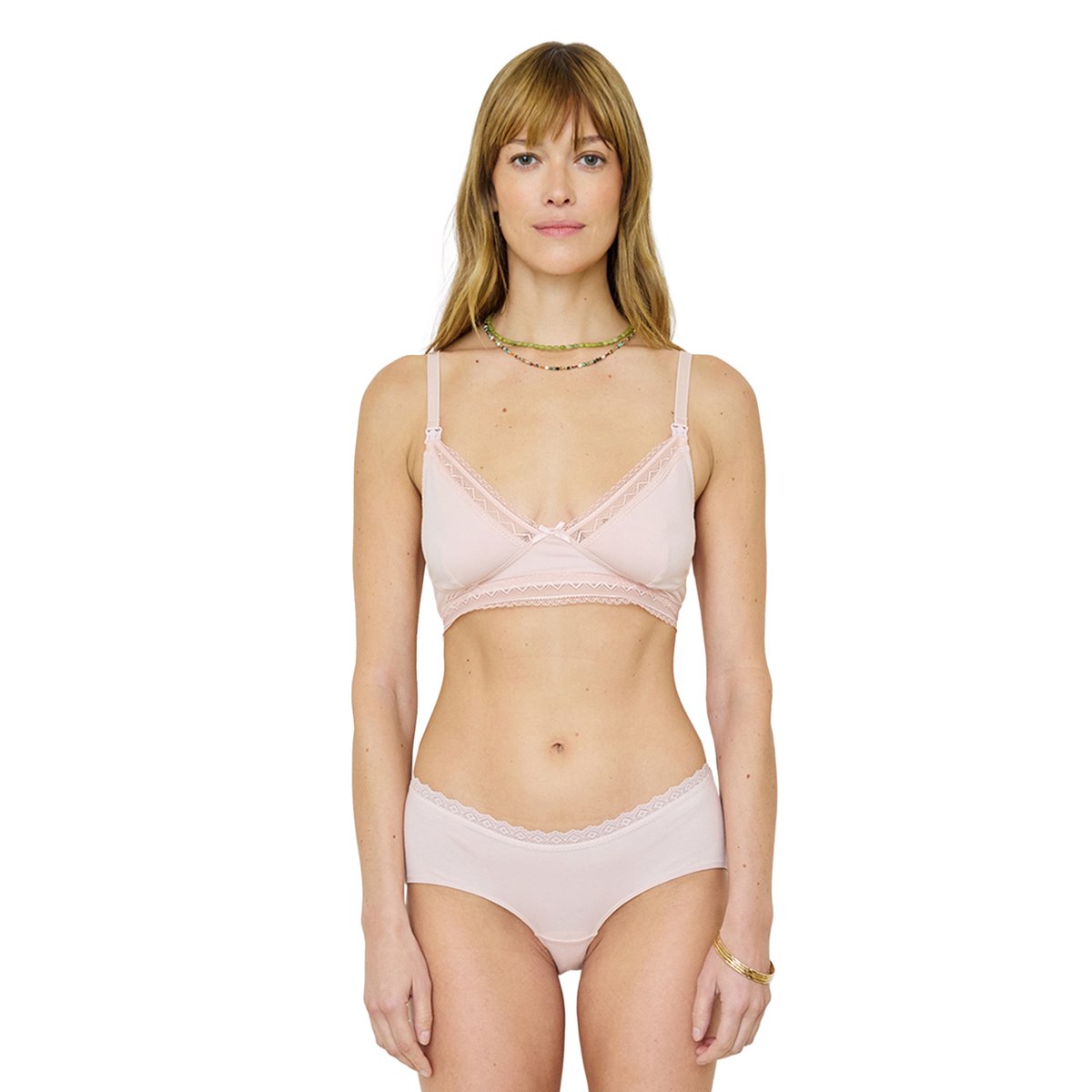 2 soutiens-gorge d'allaitement sans armatures en coton bio rose poudré, VERTBAUDET