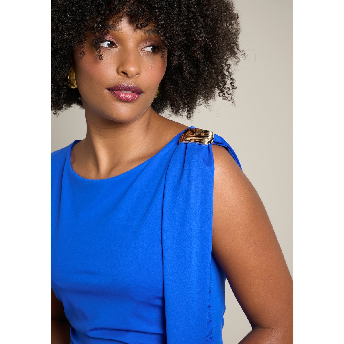 Robe drapée avec foulard bleu electrique, LOLALIZA