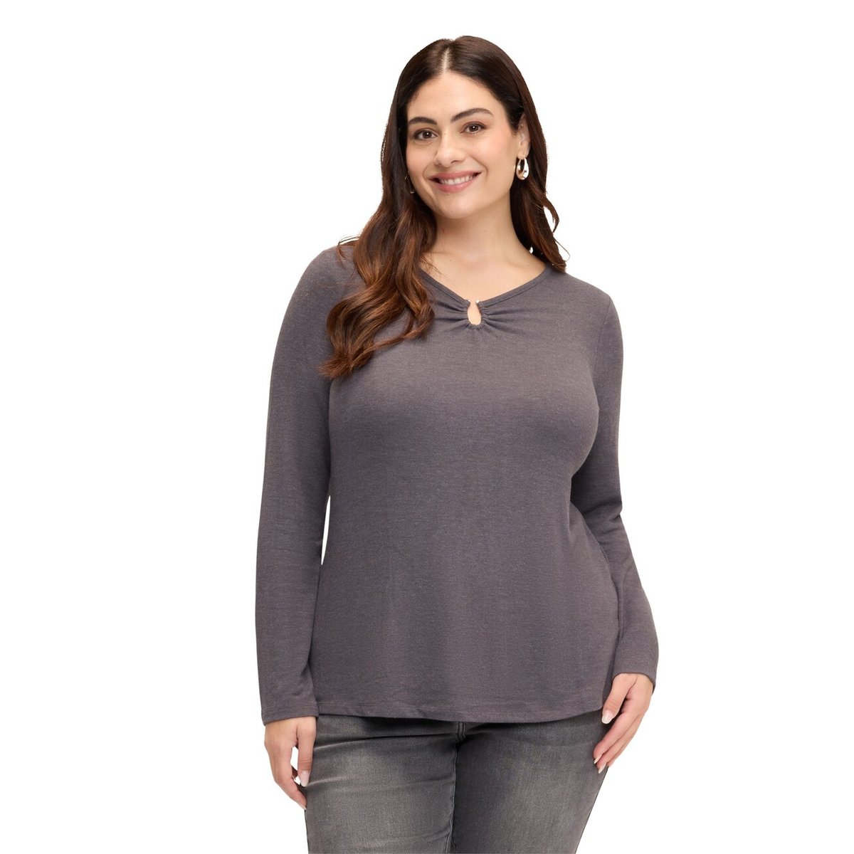 T-shirt col V avec applications bijoux gris, FIORELLA RUBINO