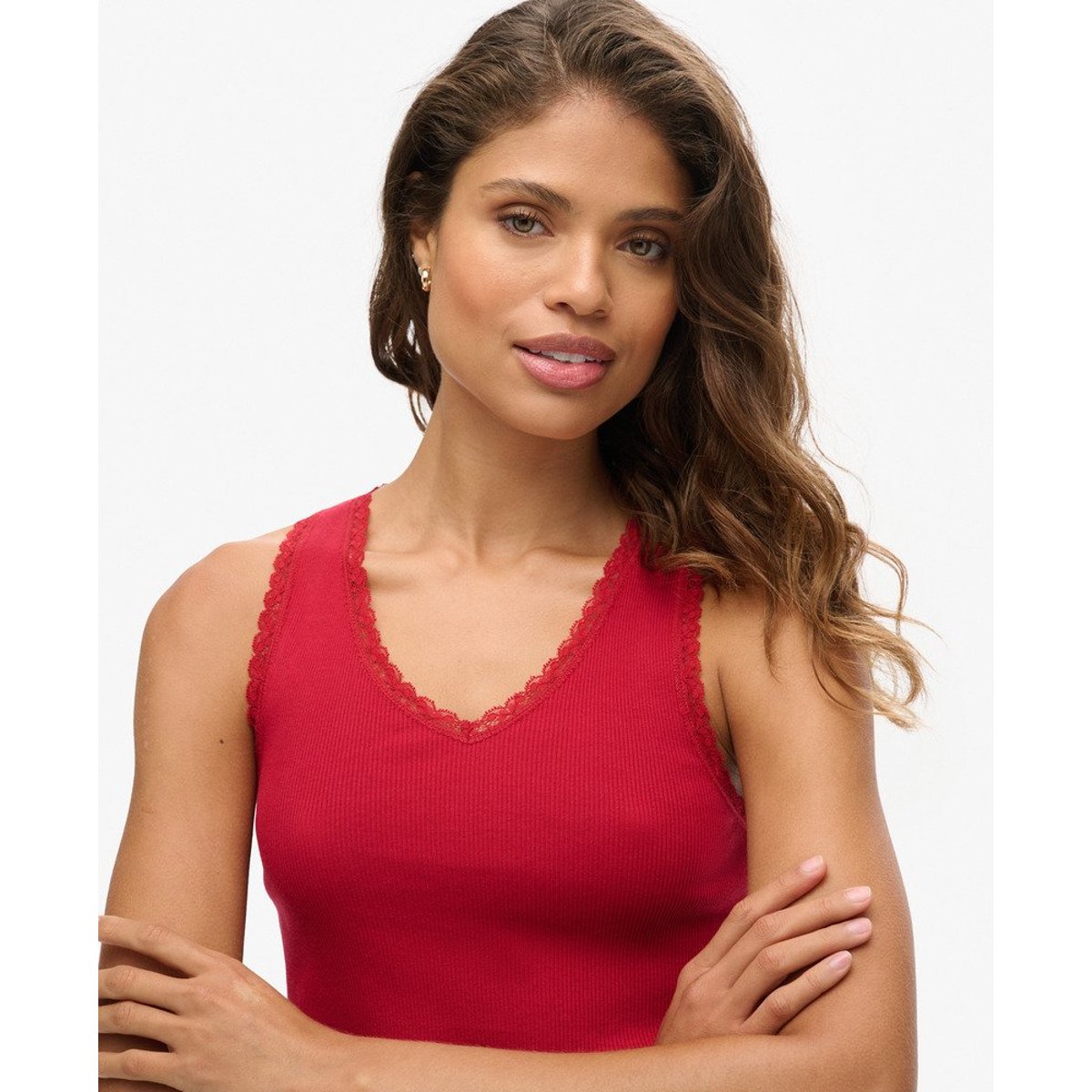 Débardeur avec liseré en dentelle Athletic Essentials rouge barndoor, SUPERDRY
