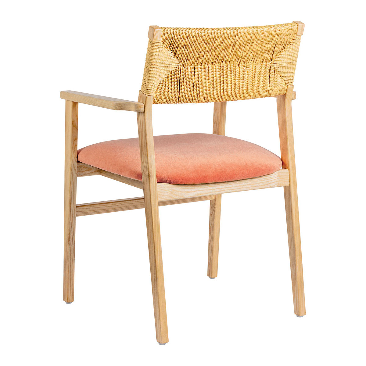 Chaise PALOMA velours finition bois blond rose, BLANC D’IVOIRE
