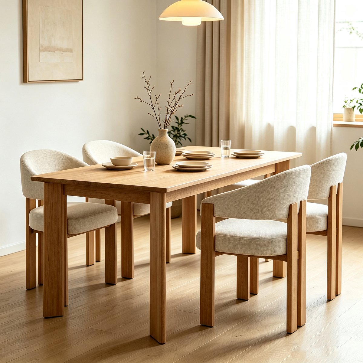 Lot de 4 chaises de salle à manger modernes en tissu flanelle, ONDINEB beige, MEUBLES COSY
