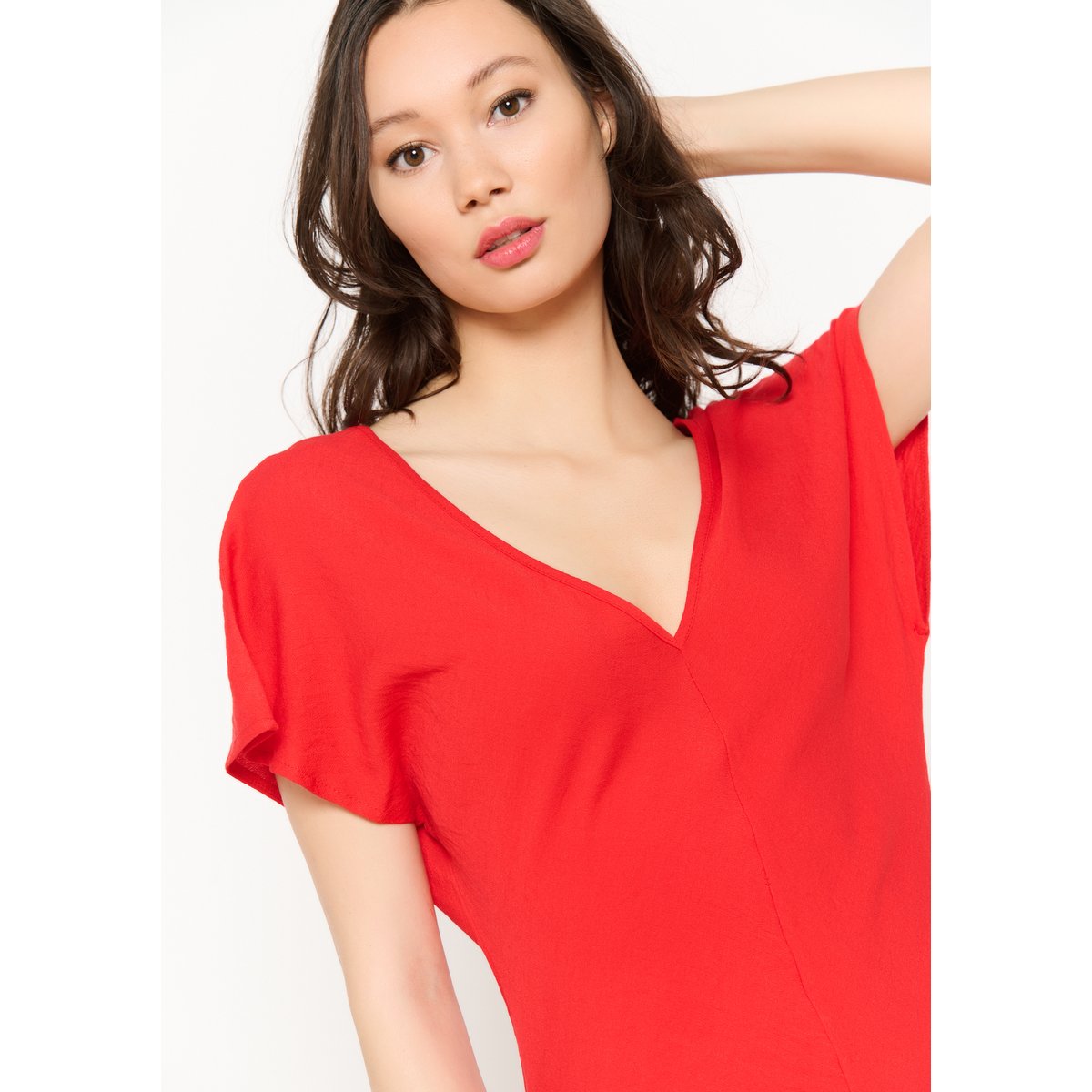 Robe longue ajustée fluide rouge, LOLALIZA