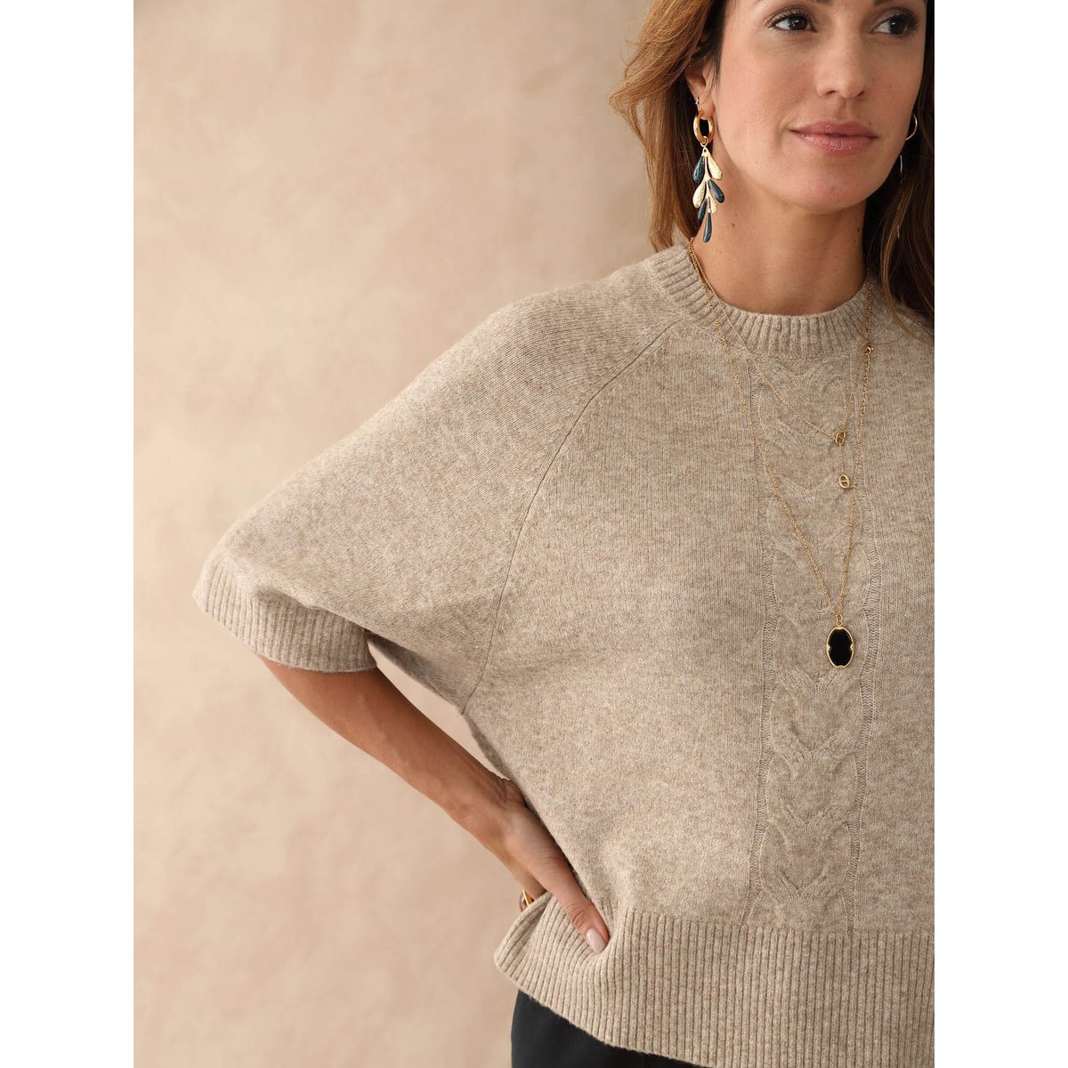 Pull avec laine manches courtes beige, DAXON