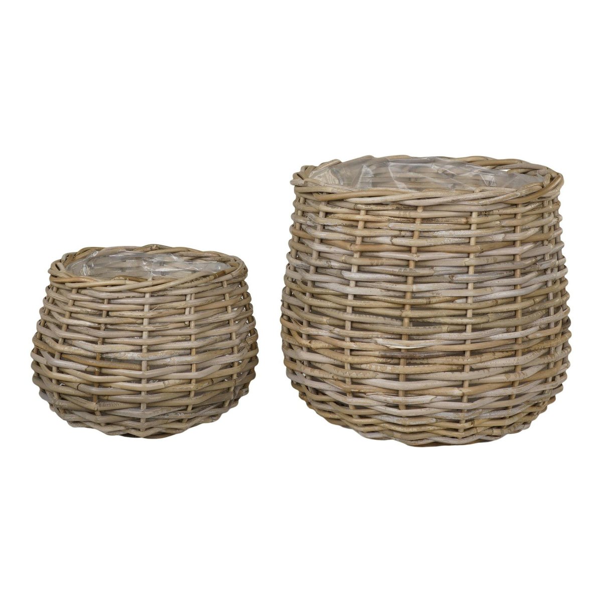 Cache-pot en rotin, forme boule (lot de 2) beige, PIER IMPORT