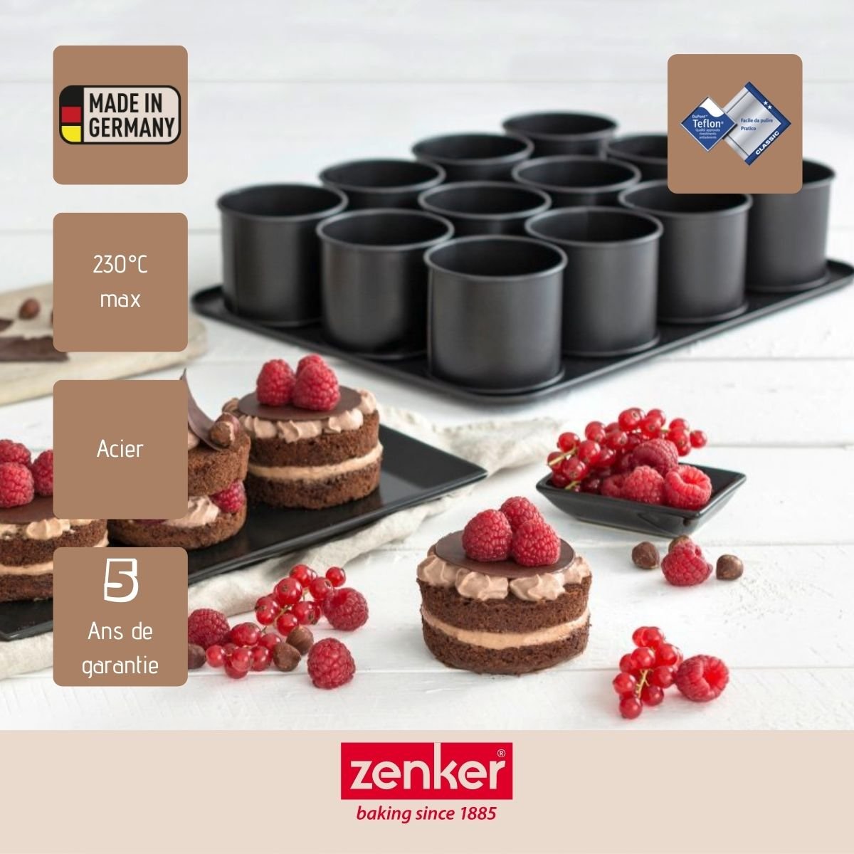 Ensemble de 2 Plaques pâtisserie 12 mini Moules ronds amovibles noir, ZENKER