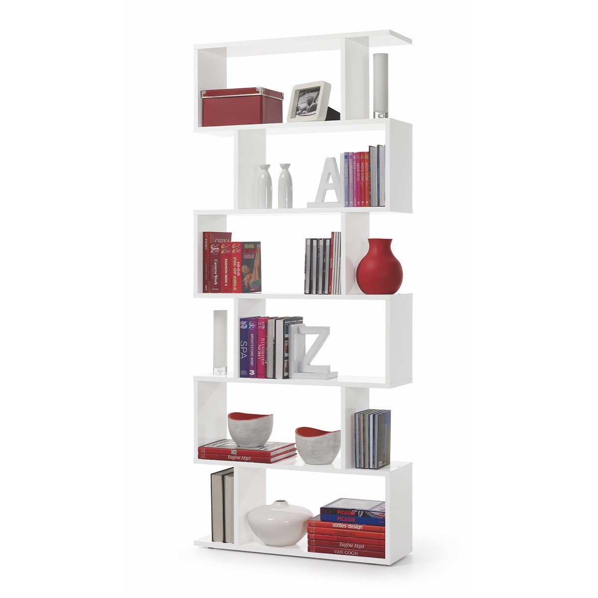 Bibliothèque avec 6 niveaux H192 cm - Athena blanc, CALICOSY