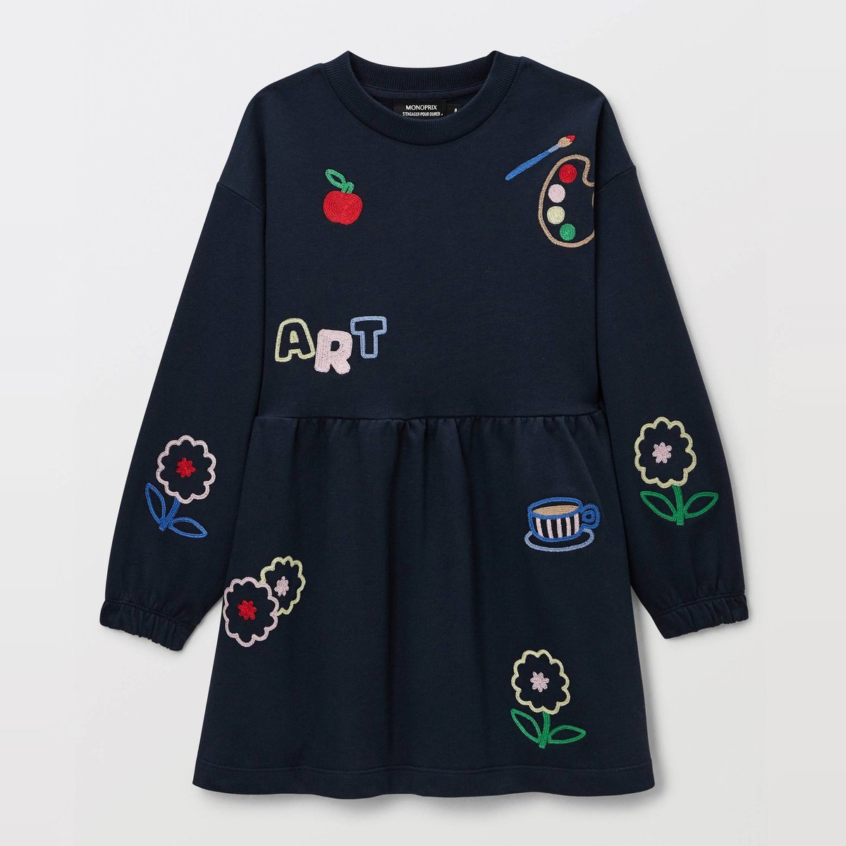 Robe en molleton brodée marine, MONOPRIX