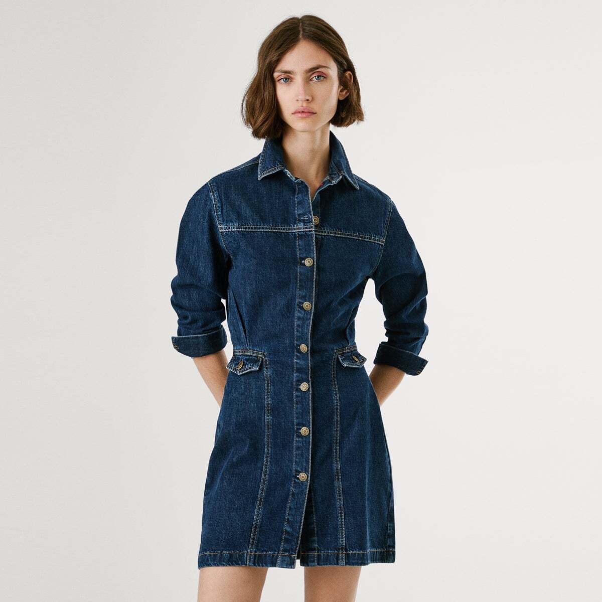 Robe Courte Coupe Regular En Denim 10.5 oz admiral blue rigid den, PEPE JEANS