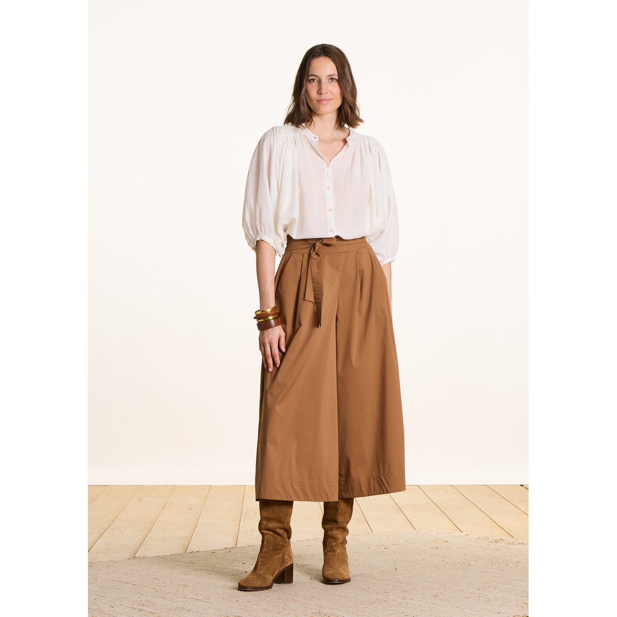 Pantalon large 7/8ème avec ceinture à nouer cigare, LA FEE MARABOUTEE