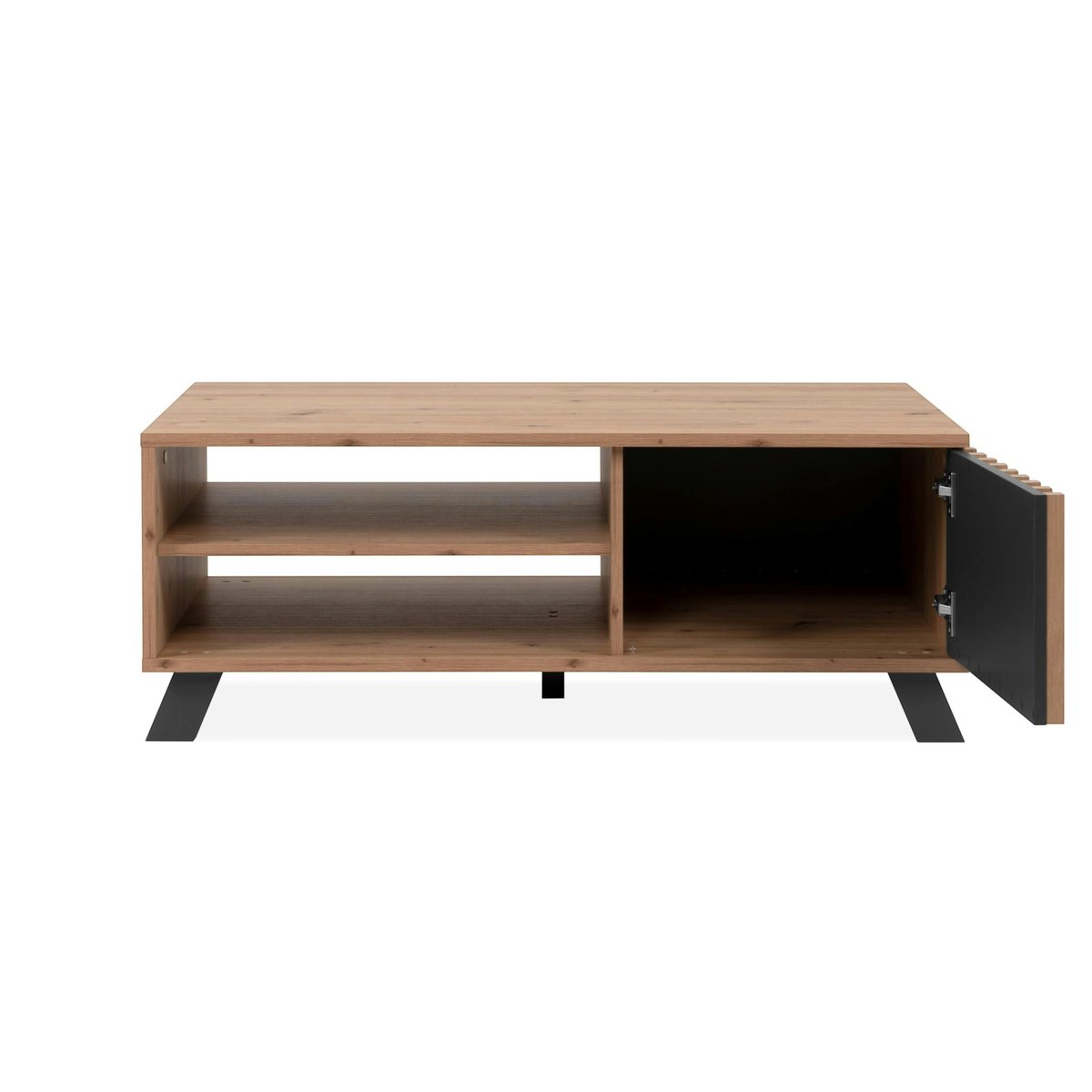 Table basse moderne 1 porte noire rainurée ALVA bois naturel, PIER IMPORT
