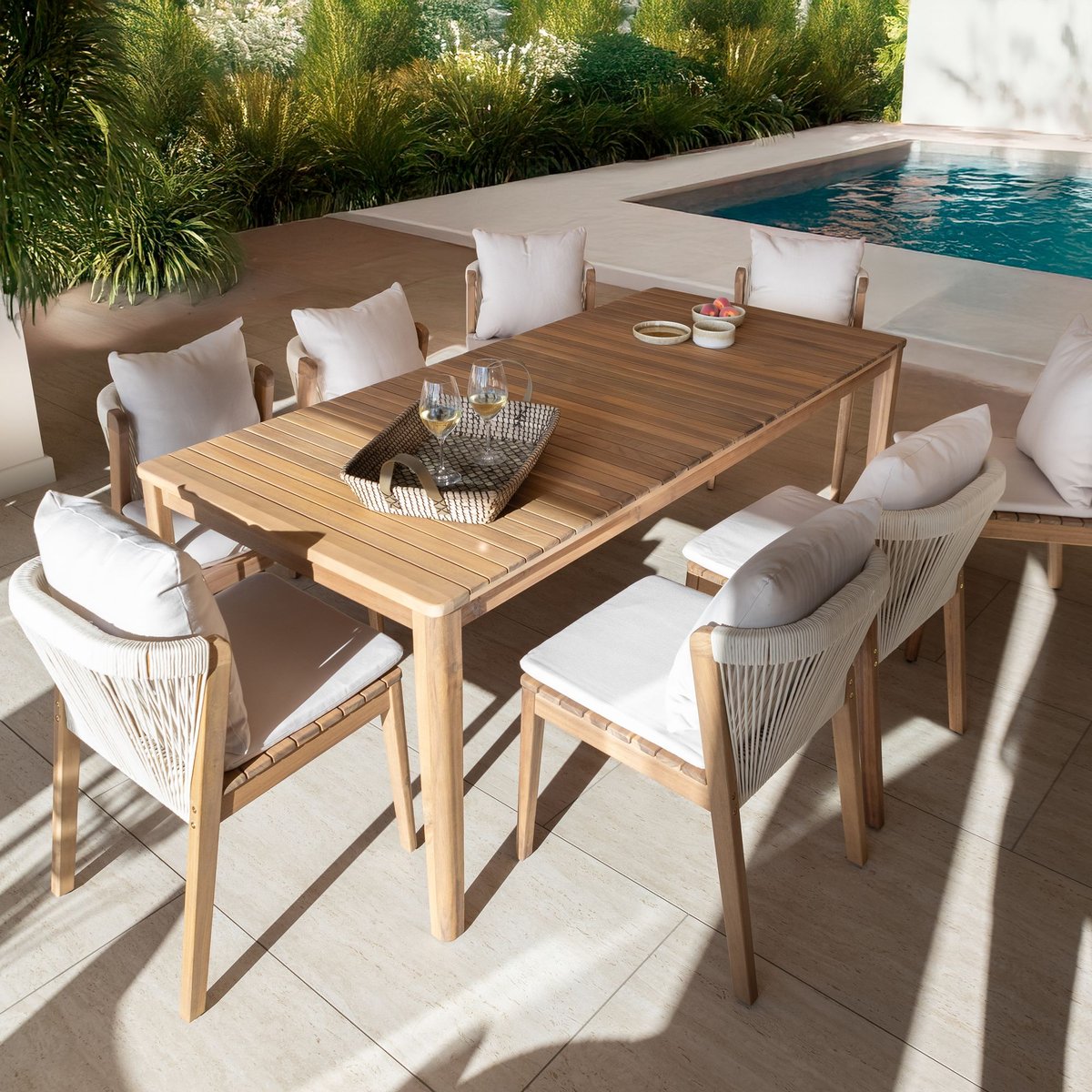 Salon de jardin table et 8 chaises en acacia, FIDJI bois d'acacia, NOW'S HOME