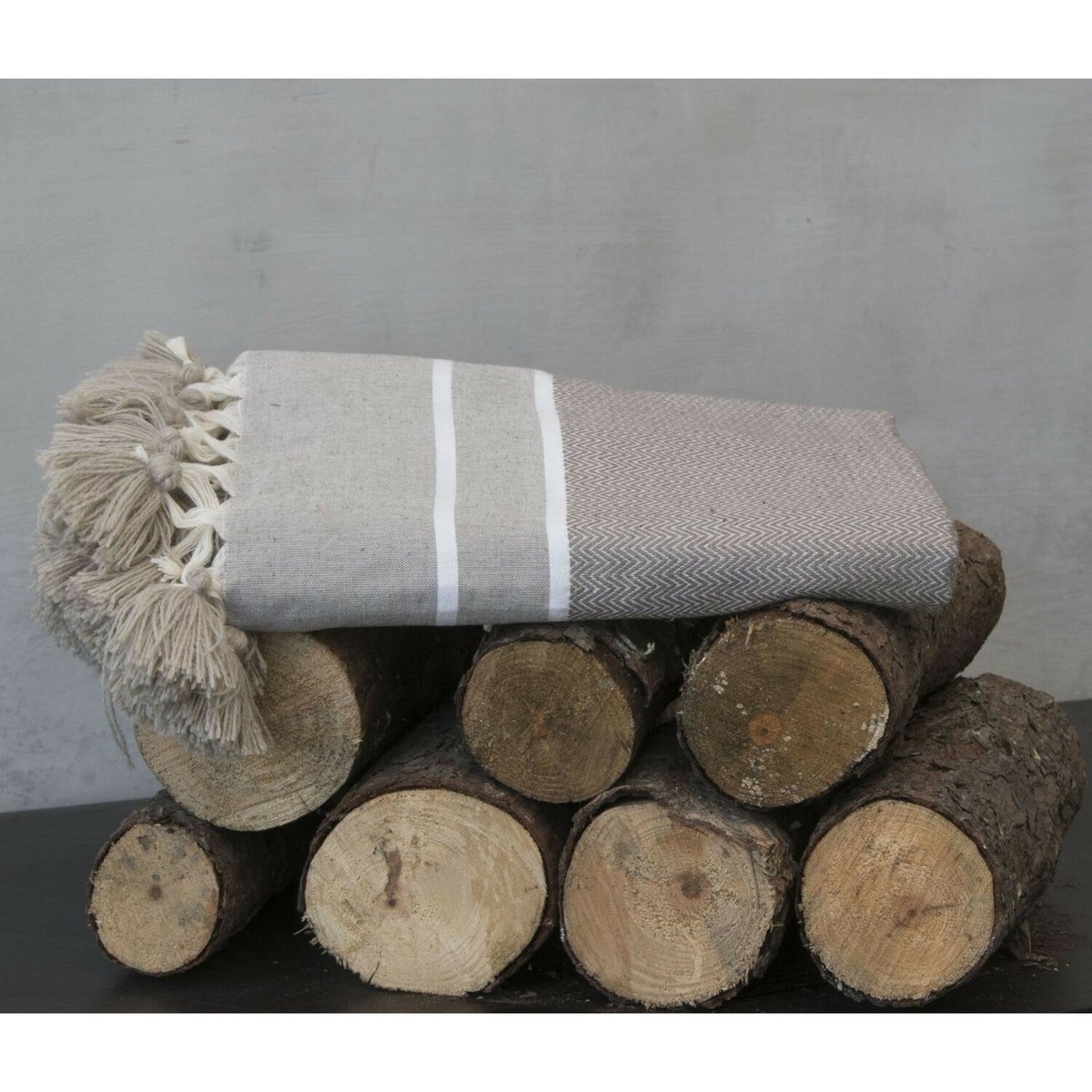 Plaid coton STOCKHOLM taupe, FEBRONIE