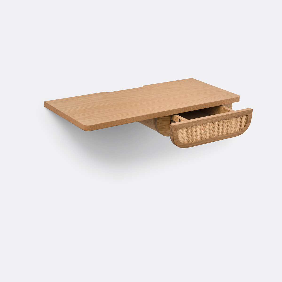 Mesita de noche de pared, chapada en roble y ratán, con 1 cajón, Ajory chapado roble natural, LA REDOUTE INTERIEURS
