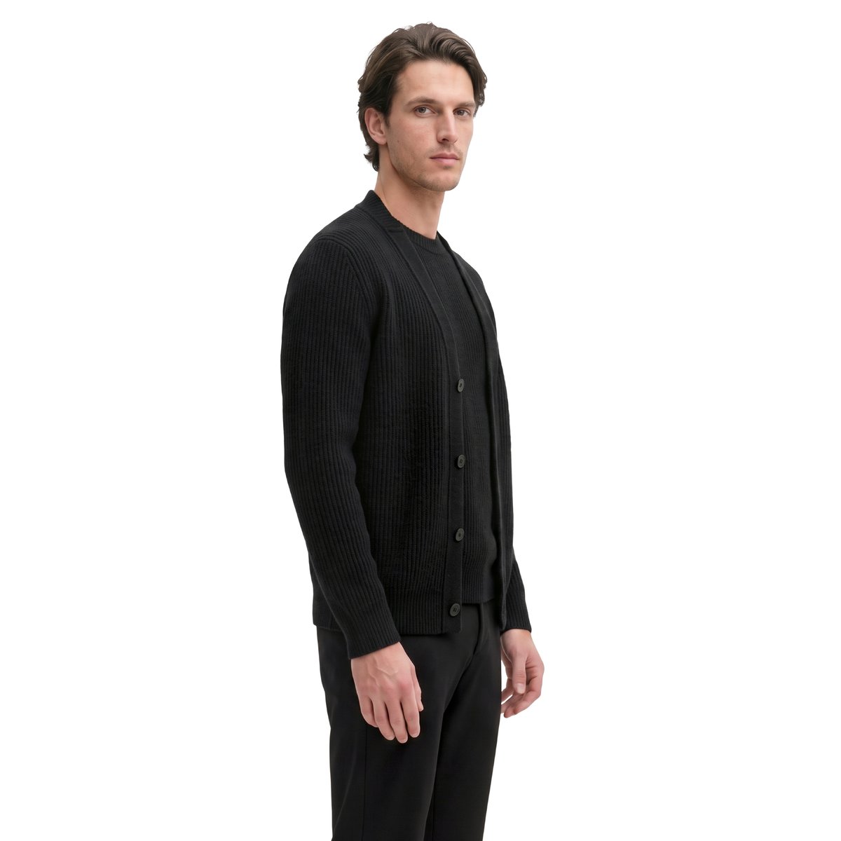 Cardigan coupe classique en mélange de laine vierge douce noir, MARC O'POLO