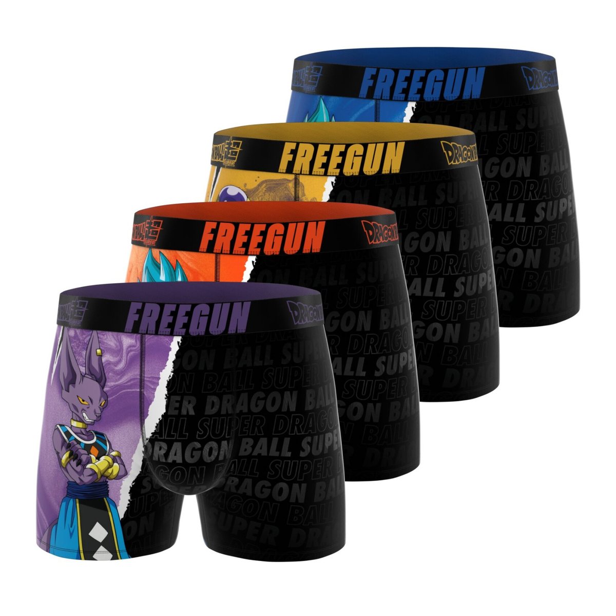 Lot De 4 Boxers Dragon Ball Super noir/violet/orange/bleu/or, FREEGUN