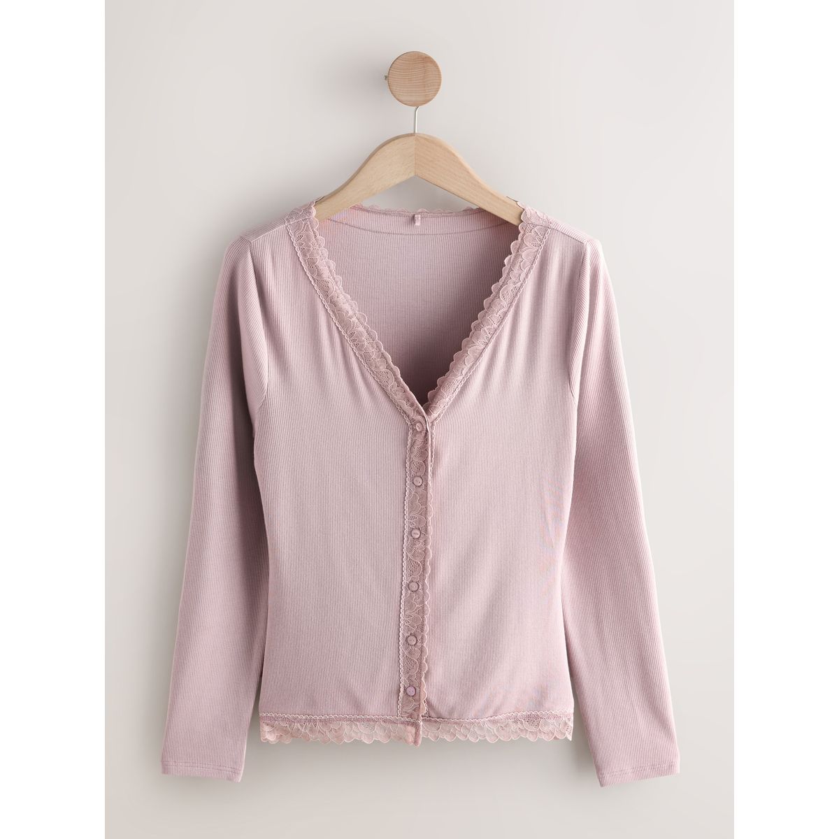 Cardigan de corps thermique à bord dentelle rose blush, NEXT