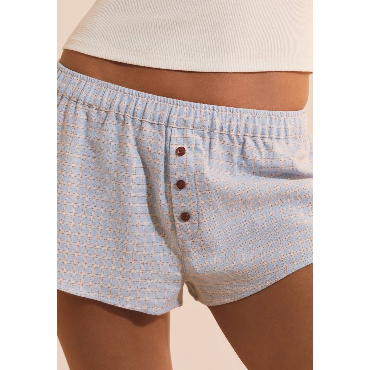 Short de pyjama à carreaux en coton RAISA bleu, ETAM