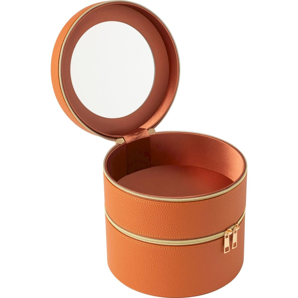 Boîte à cosmétiques ronde avec miroir cognac, RECOLLECTION