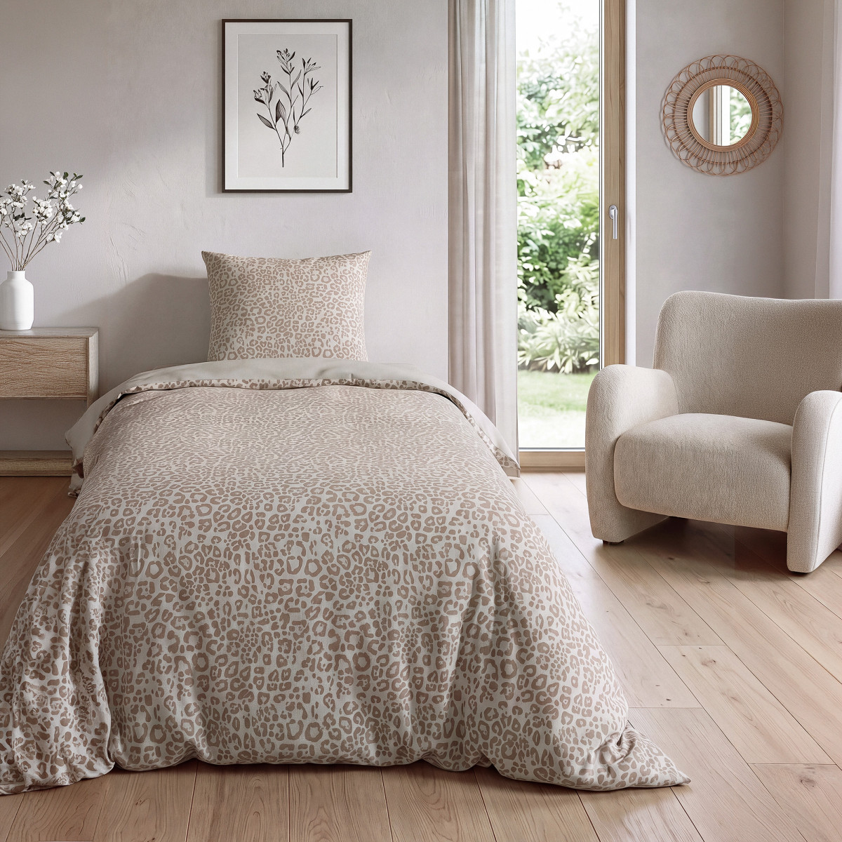 Parure de lit imprimé léopard en coton ZAHO beige, FUTURE HOME