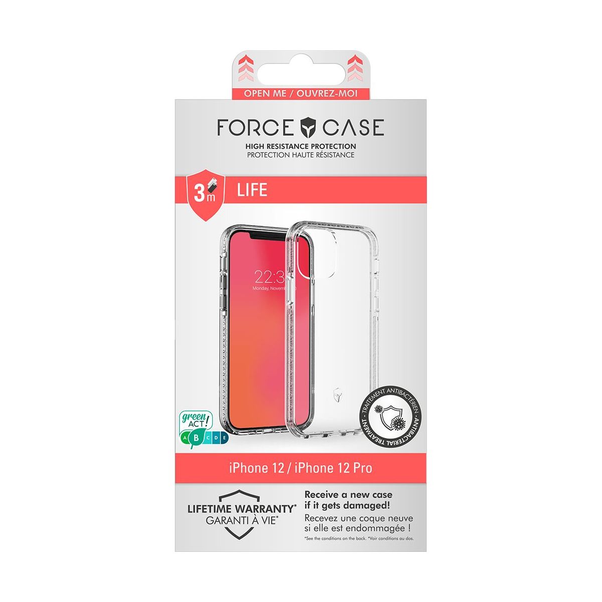 Coque iPhone 12 et iPhone 12 Pro Transparente couleur unique, FORCE CASE