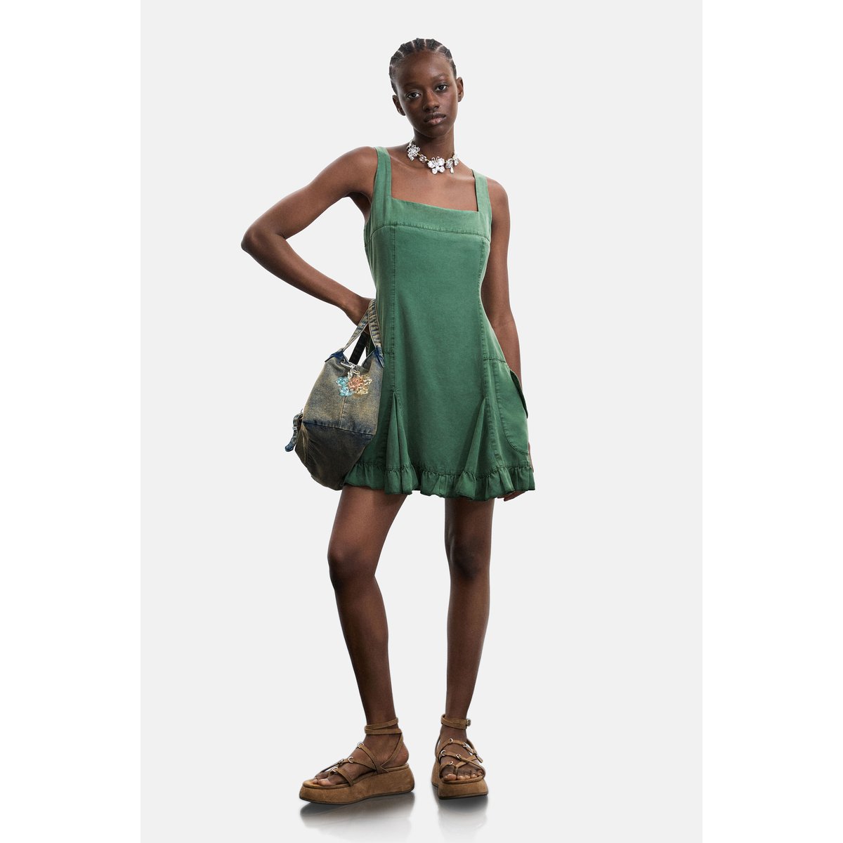 Robe courte en lyocell vert, DESIGUAL