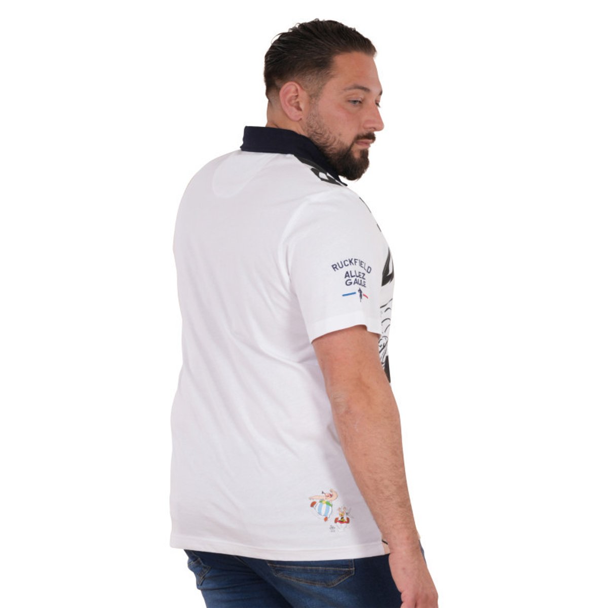 Polo en coton blanc imprimé pourvu d'une coupe droite et d'un col boutonné blanc, RUCKFIELD