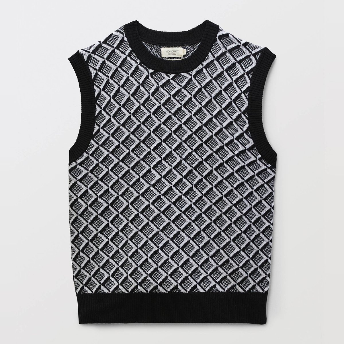 Pull sans manches à motifs, contenant de la Laine Mérinos ecru, MONOPRIX