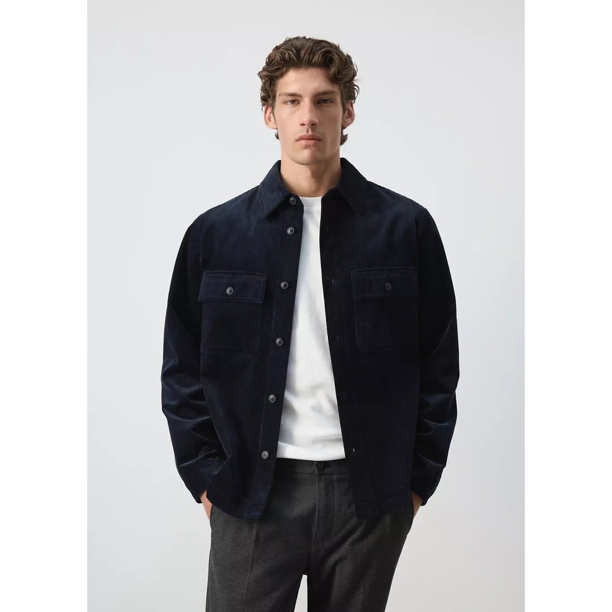 Surchemise velours côtelé poches bleu marine, MANGO MAN